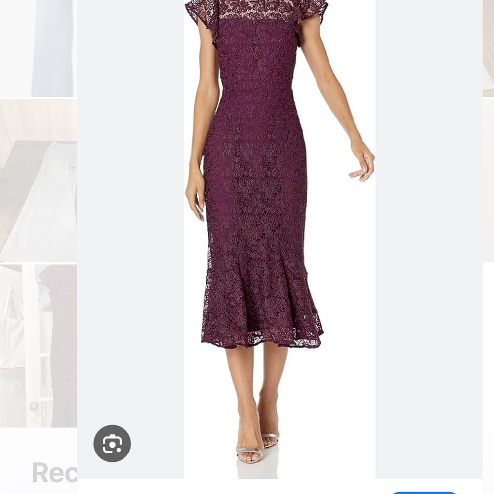 Shoshanna Lea Plum Flutter Sleeve Midi Lace Dress - size 6
